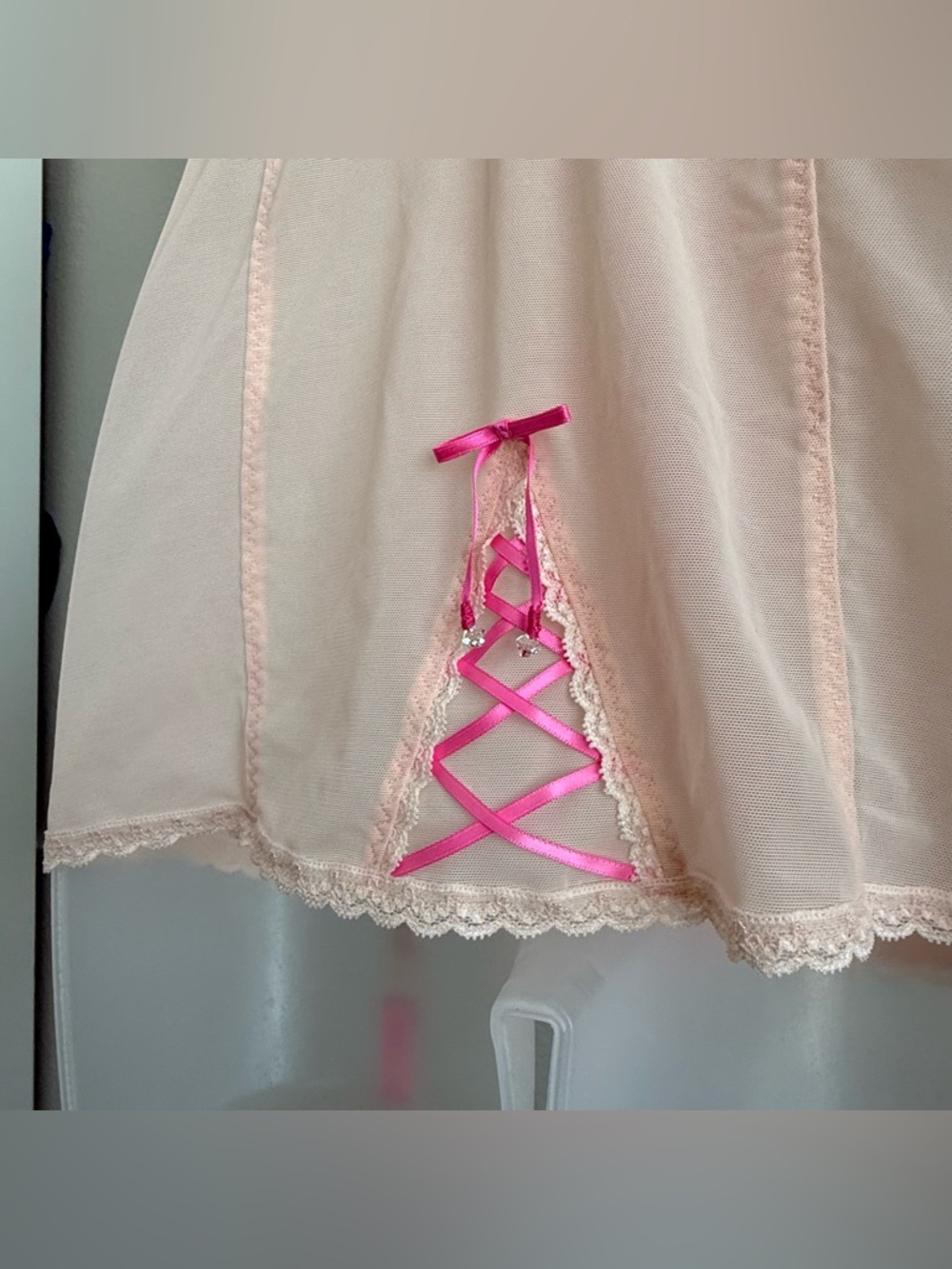 Victoria's Secret y2k Pink Floral Lace Garter Slip Merrywidow 34D Coquette - Picture 4 of 6